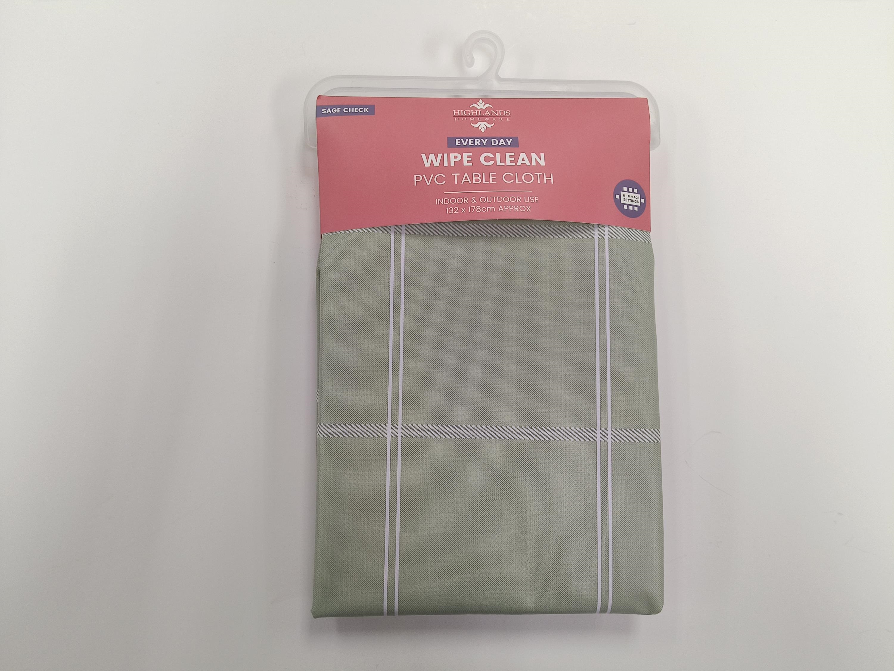 PVC Wipe Clean Table Cloth Sage Check