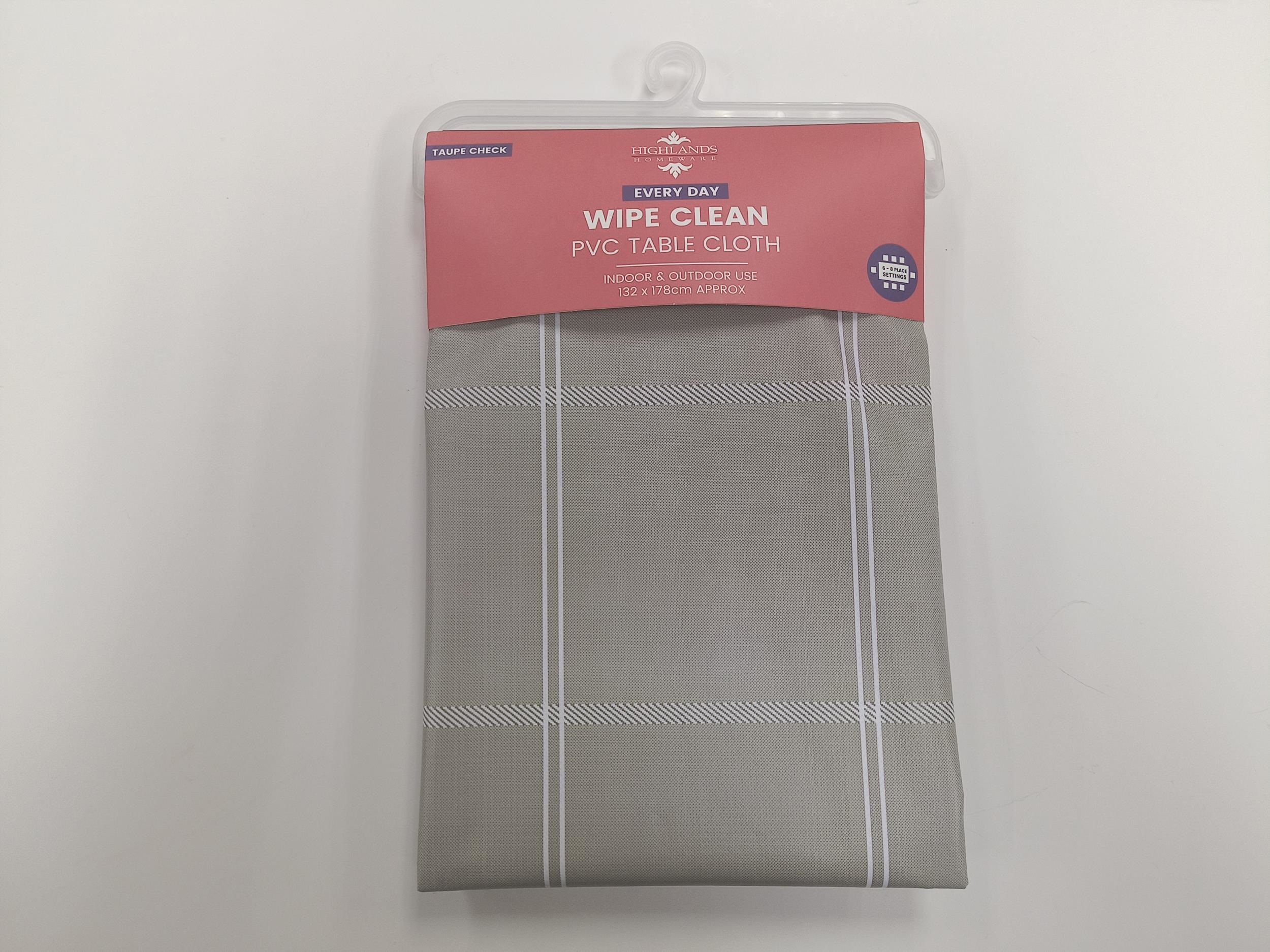PVC Wipe Clean Table Cloth Taupe Check