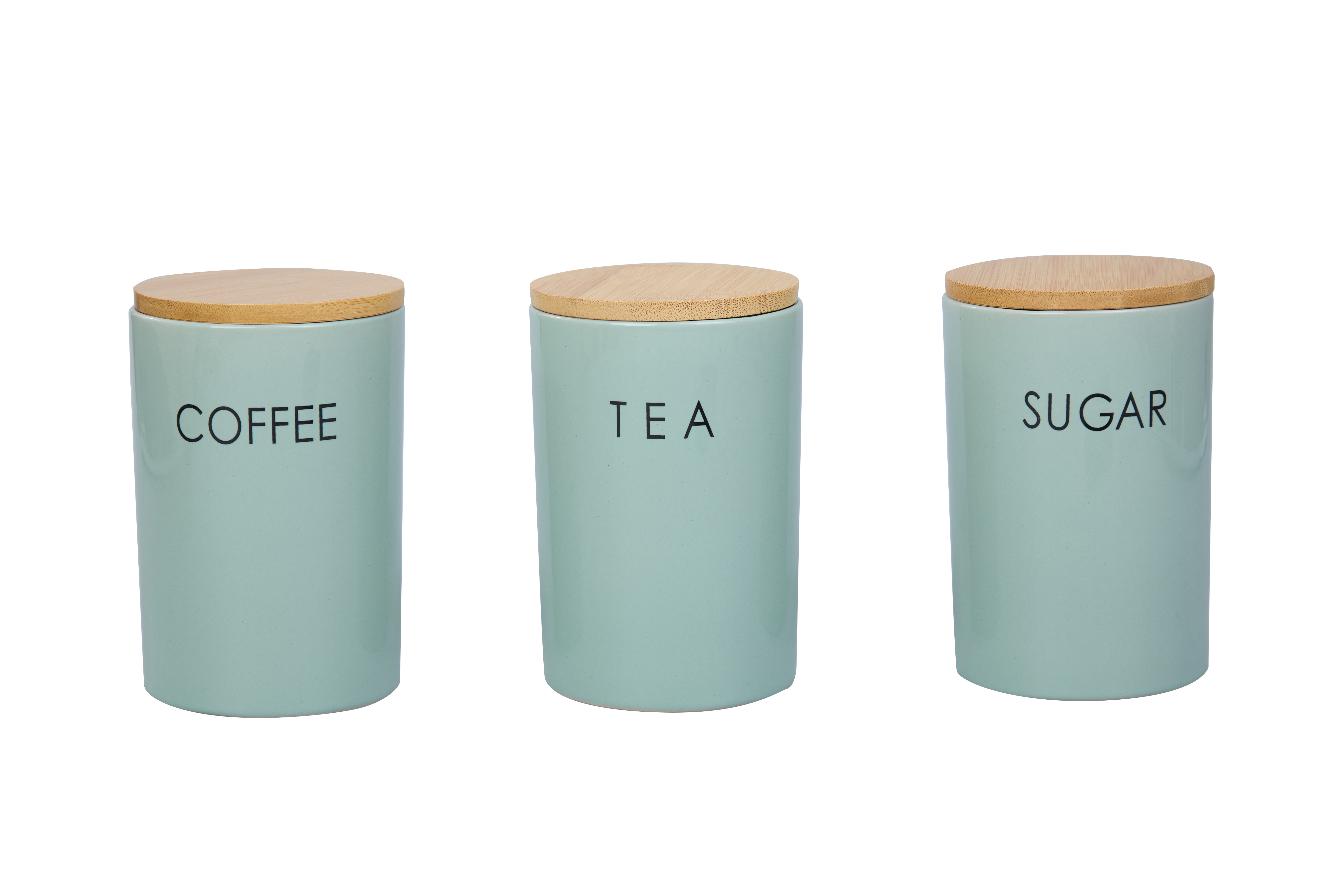 Set of 3 Tea Coffee Sugar Ceramic Canisters Sage