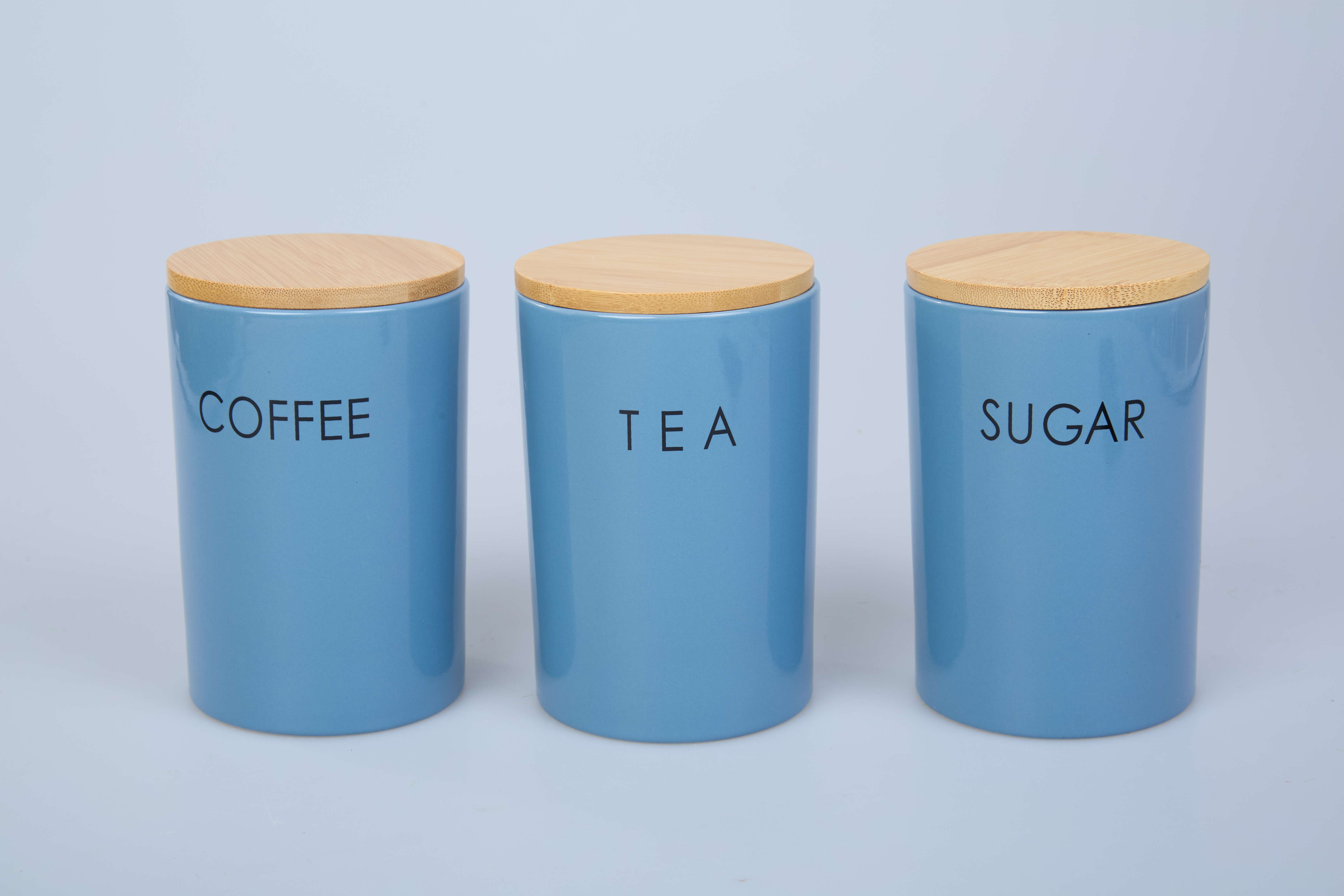 Set of 3 Tea Coffee Sugar Ceramic Canisters Blue