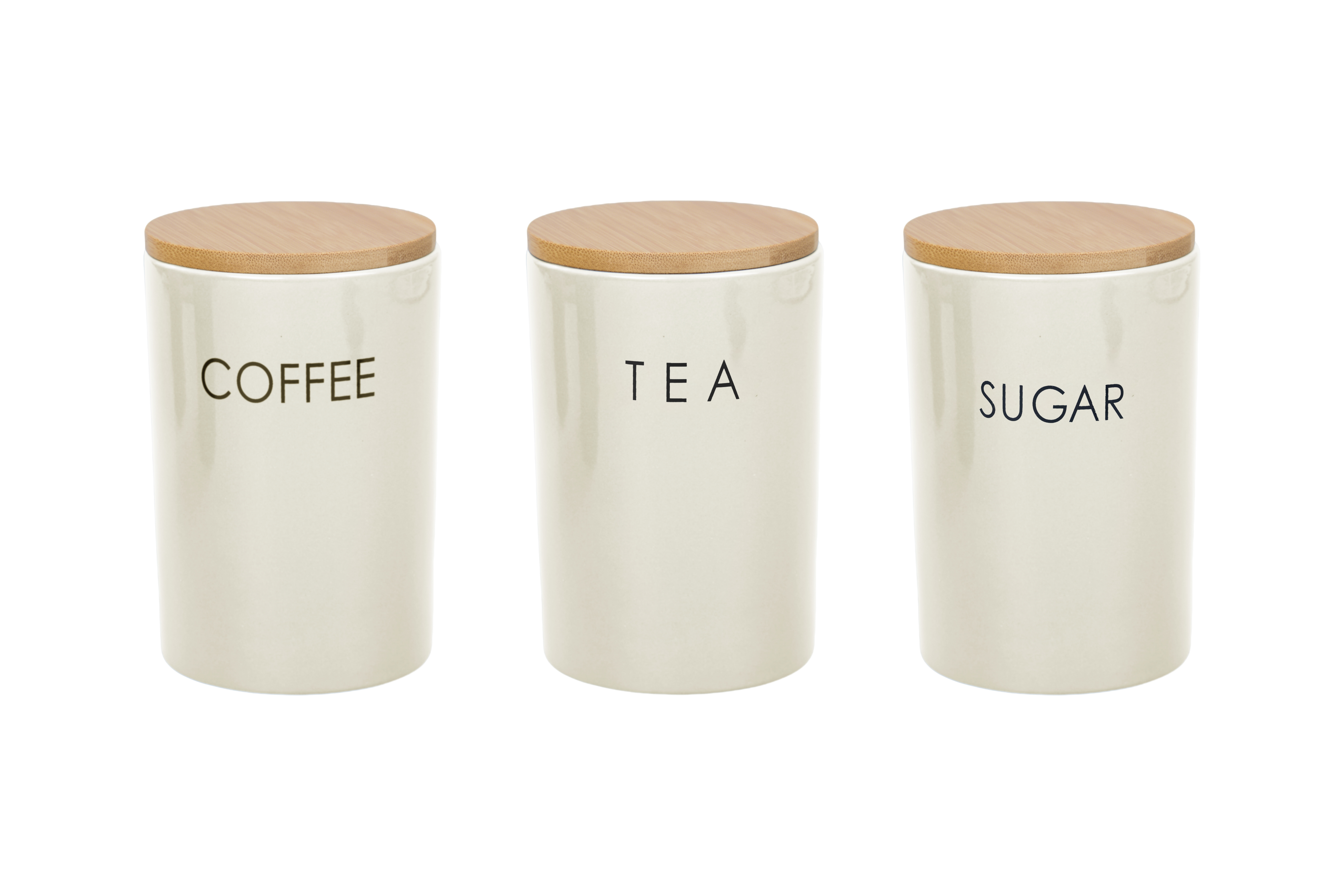 Set of 3 Tea Coffee Sugar Ceramic Canisters Cream
