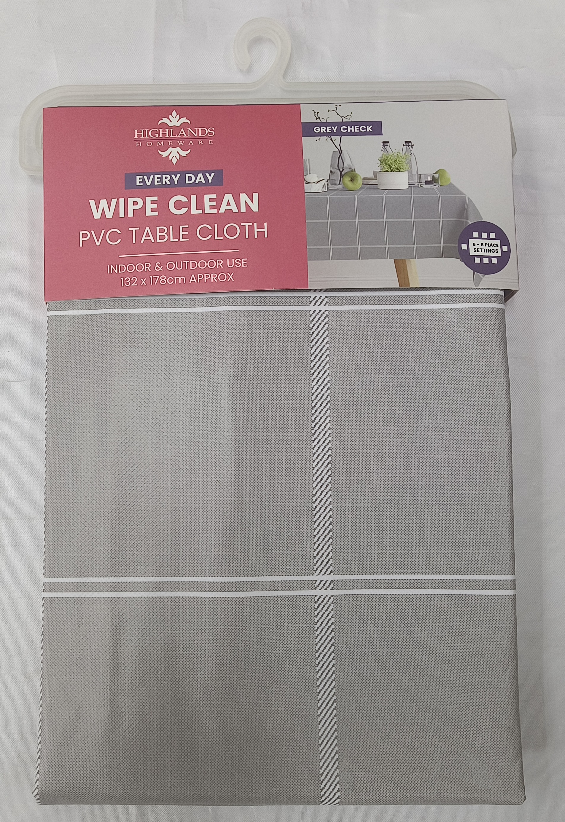PVC Wipe Clean Table Cloth Grey Check 