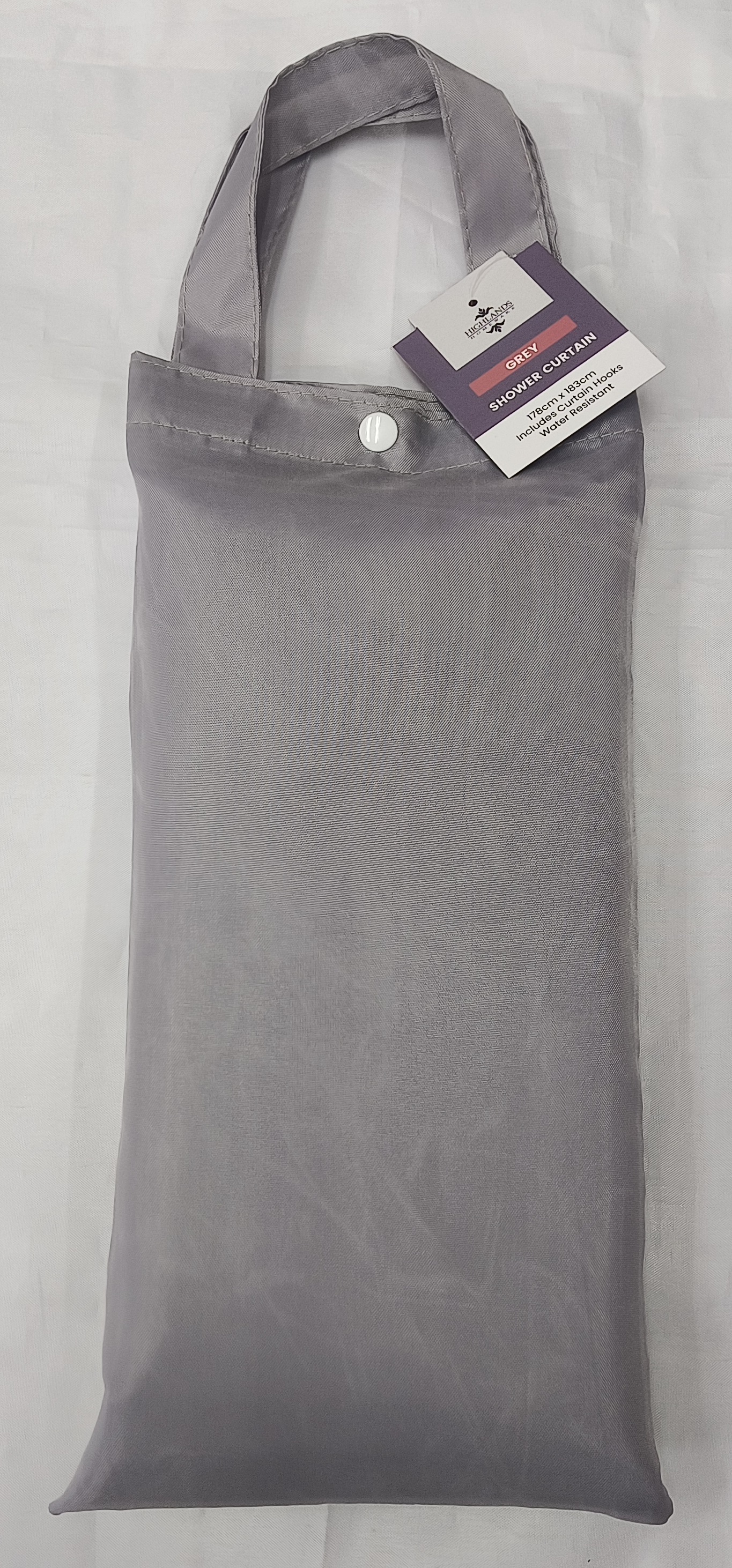 Bagged Polyester Shower Curtain With Hooks – Grey
